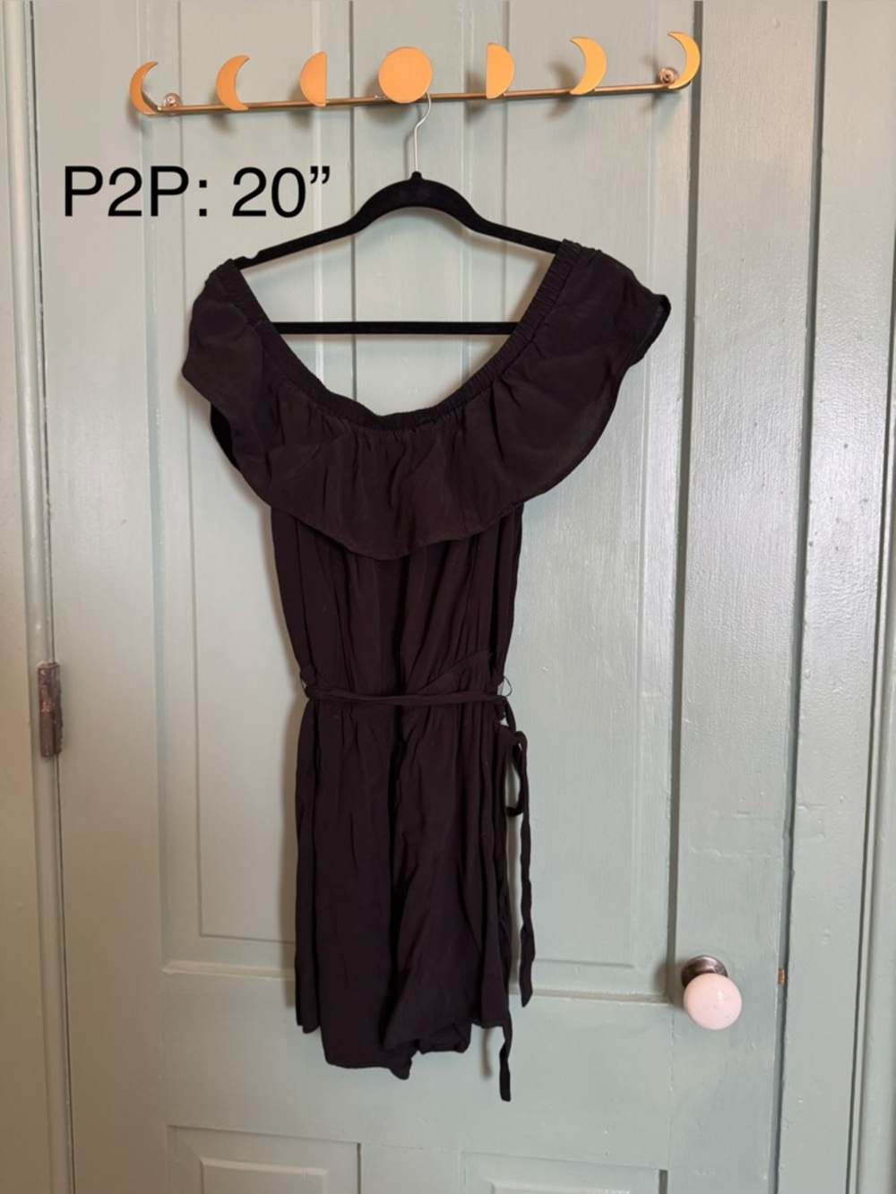 Express Black Off-Shoulder Romper with Waist Tie